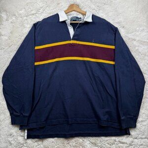 Vintage Polo Ralph Lauren Men’s XXL Rugby Classic Polo Shirt Striped Blue Maroon